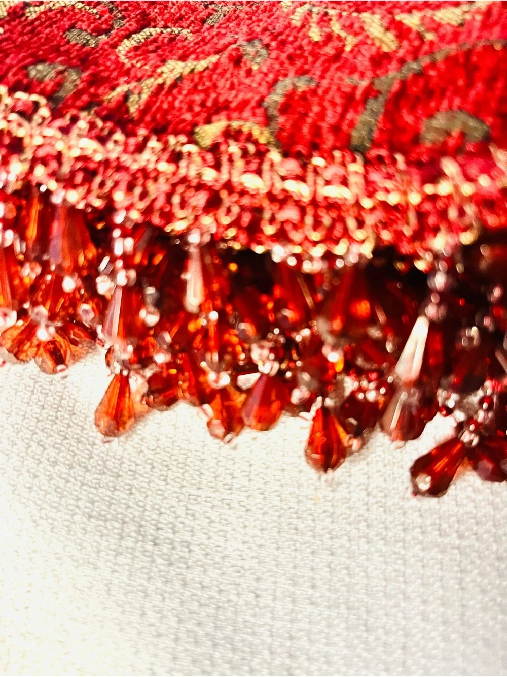 Rodeo Home Festive Red Beaded Tree Skirt with Gold Threaded Swirls Accents - XL